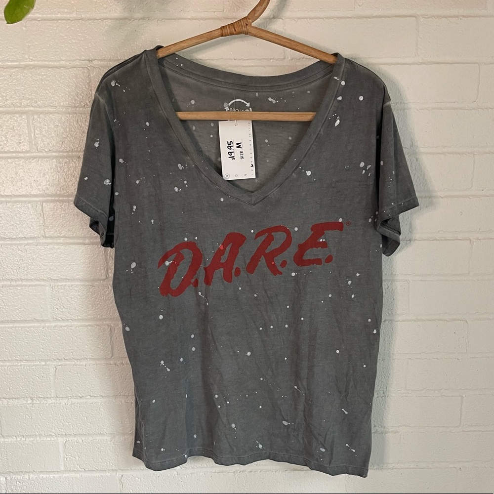 Project Karma Vintage feel D.A.R.E. V-Neck Graphic Tee. Size Medium